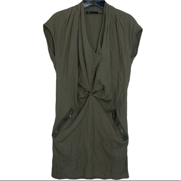 Daniele Alessandrini Olive Green Draped Short Dress Size 40 US Size 4 - Picture 1 of 5